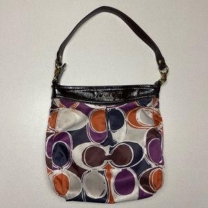 COACH Signature Satin Monogram Hobo Multi Patent leather Shoulder Purse …